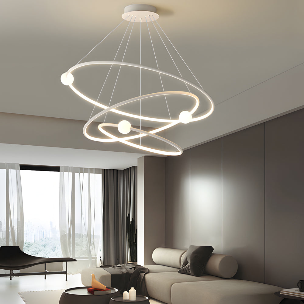 White/BlackCircular Pendant Lamp Dimmable LED Rings Chandelier