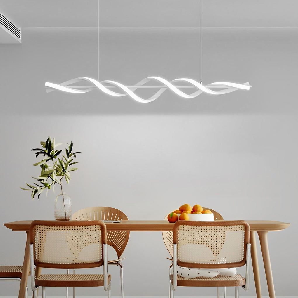 Long Strip Waves Spiral Dimmable LED White Modern Dining Room Chandeliers