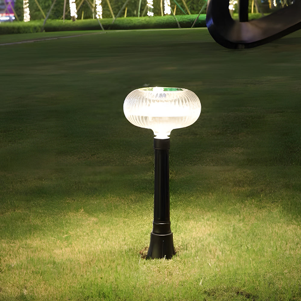 Modern Solar Lawn Light Metal Cylinder OvalShade LED Outdoor Bollard Light