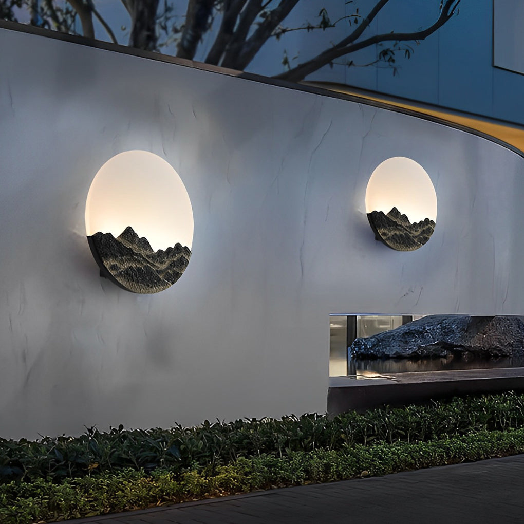 Round Creative Mountain Scenery LED Waterproof Modern Outdoor Wall Lamp