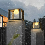 Square Crystal Glass Ball LED Waterproof Solar Lights Fence Post Lamp