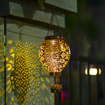 Portable Cast Iron Hot Air Balloon Solar Lanterns Hanging Solar Light Hollow Outdoor Decor Garden Light