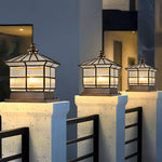 Square Bronze Hardwired/Solar Pillar Lamp Fence Post Light with 3 Step Dimming