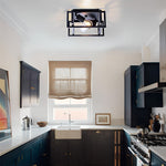 Square Iron Lantern Design Industrial Style Flush Mount Ceiling Light