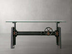 Industrial Crank Desk with Glass Top