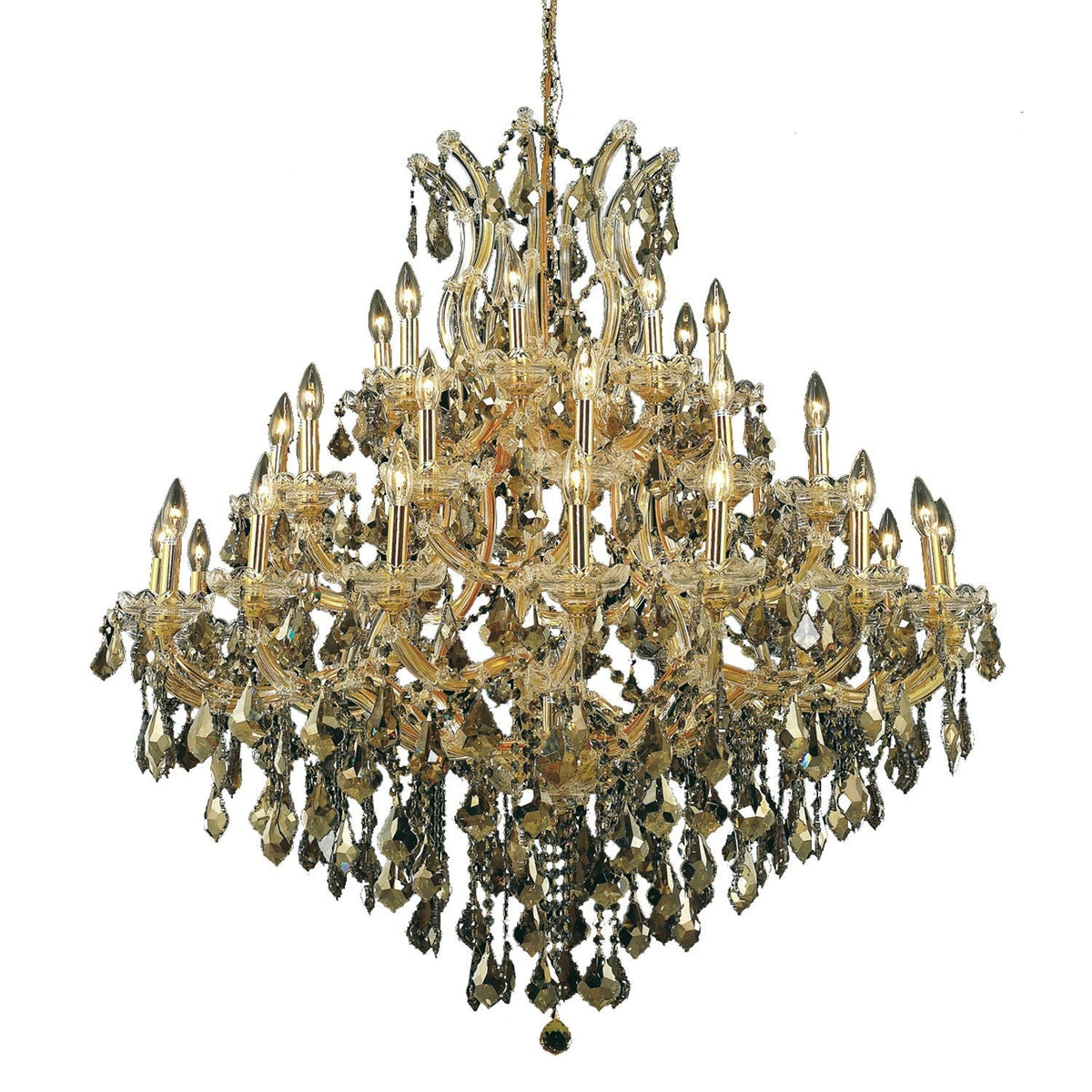 Maria Theresa Gold Thirty-Seven Light 44-Inch Chandelier with Royal Cut Golden Teak Smoky Crystal