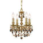Aged Brass Golden Teak Crystal Four-Light Chandelier
