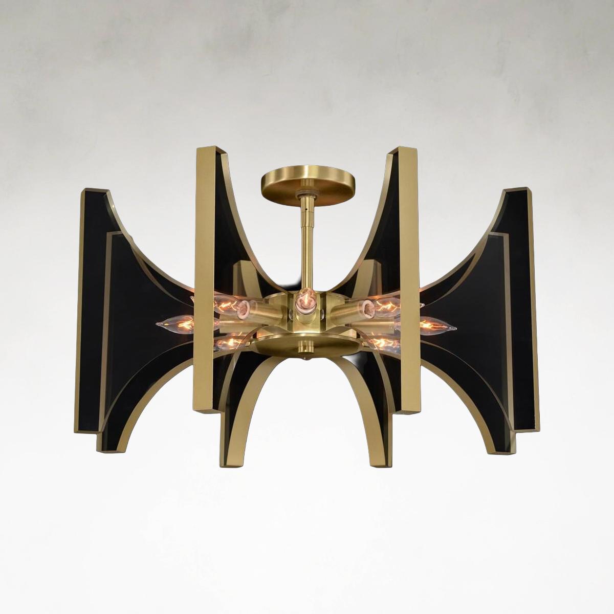 Genesis 8 Vintage Brass Semi-Flush Mount Ceiling Fixture