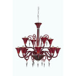 Red 12-Light Chandelier with Elegant Cut Crystal