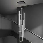 6 Rectangular Frame Aluminum LED Black Nordic Duplex Stair Chandelier