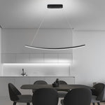 Modern LED Linear Arcing Pendant Lighting: Matte Black Fixture for Dining Room & Kitchen Island
