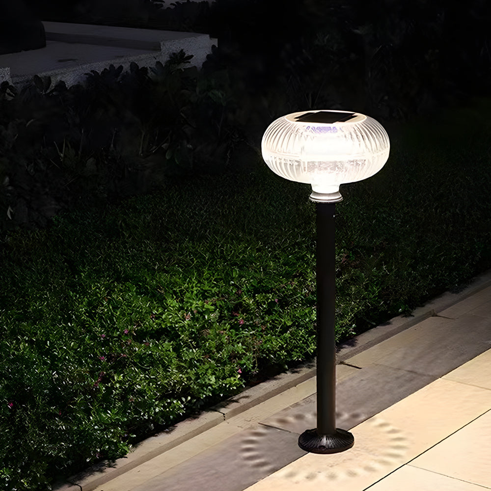 Modern Solar Lawn Light Metal Cylinder OvalShade LED Outdoor Bollard Light