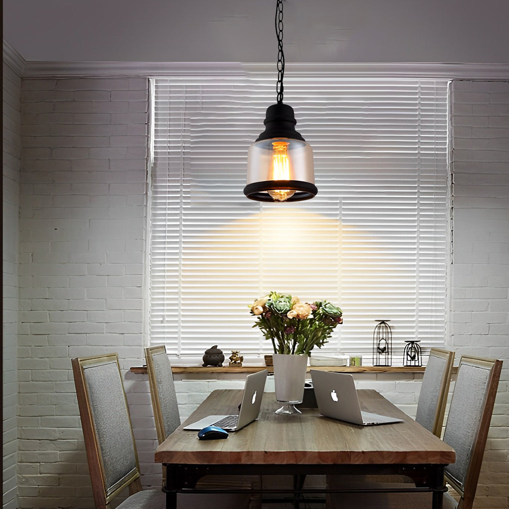 Retro Glass Iron Lantern Shape American Country Style Amber Chandelier