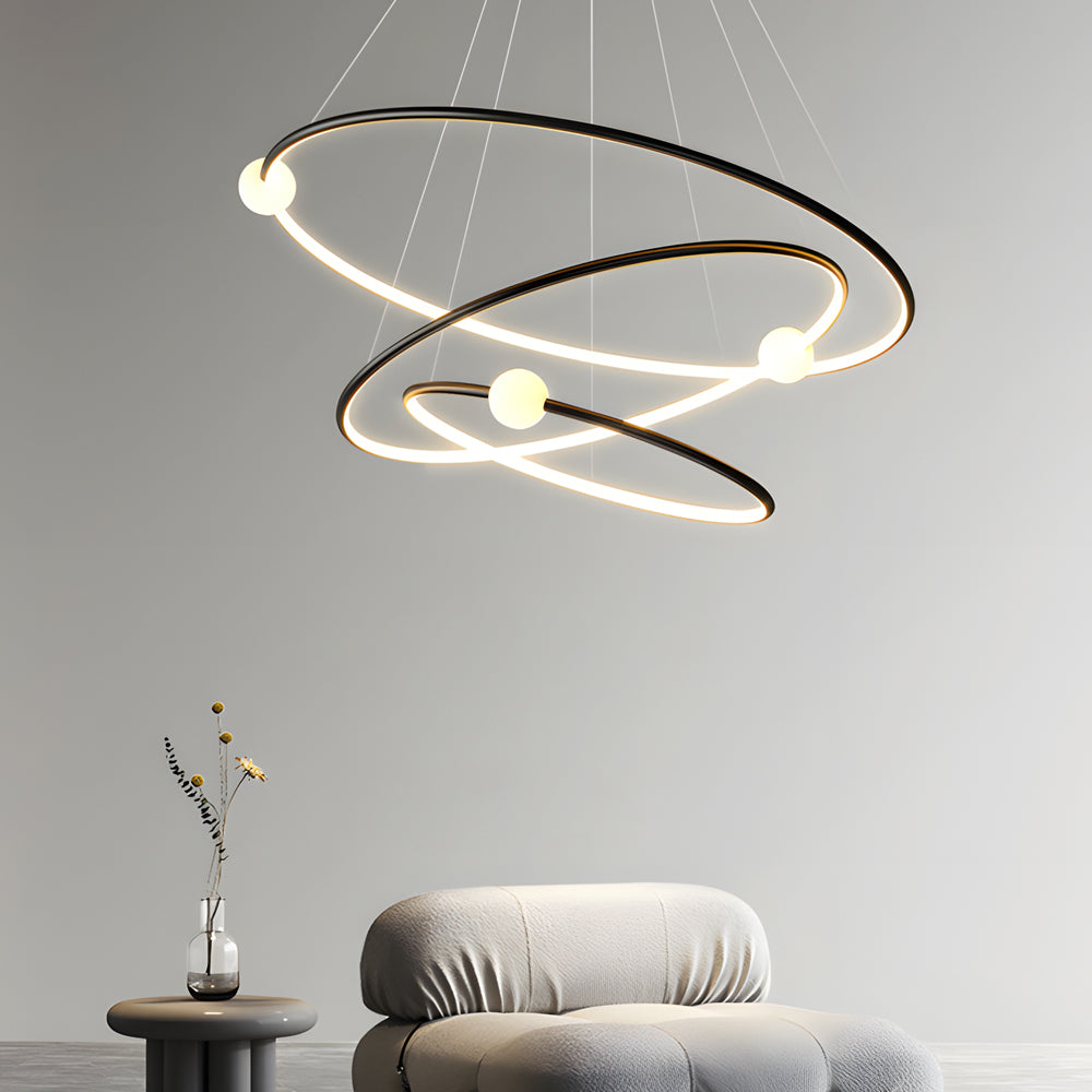 White/BlackCircular Pendant Lamp Dimmable LED Rings Chandelier