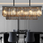 Rectangular Crystal LED 3 Step Dimming Smoke Gray Modern Chandelier