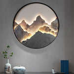 Round Natural Rock Slab Mountain Scenery Painting Modern Wall Lights Fixture