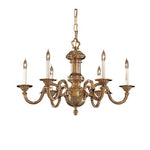 Vintage Antique Brass Six-Light Chandelier