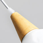 White 1-Light Nordic Metal Cone Pendant Light with Wood Top