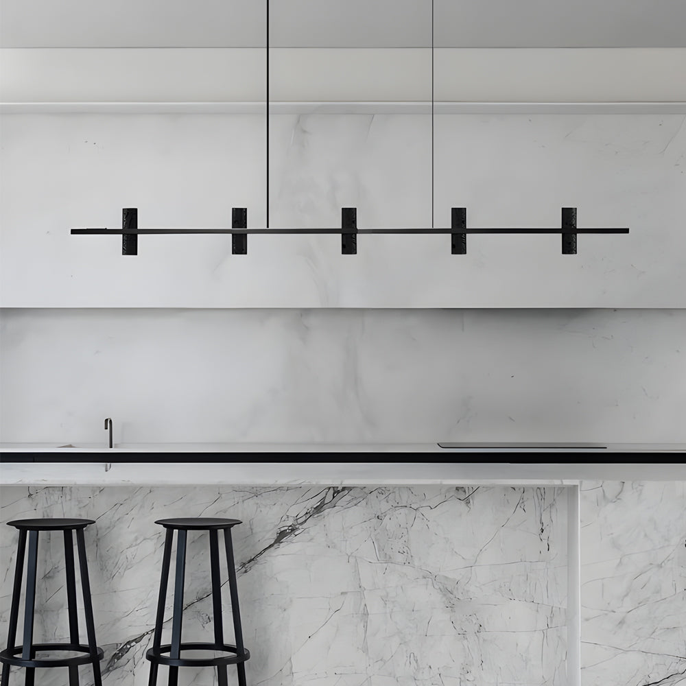 LED Copper Black Stone Linear Island Pendant Light