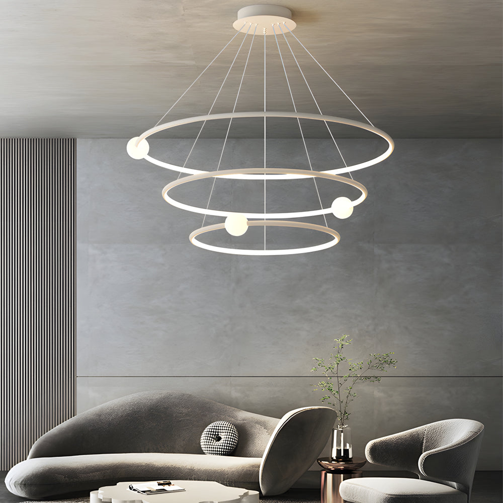White/BlackCircular Pendant Lamp Dimmable LED Rings Chandelier