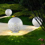 Waterproof Round Metal Hollow White Modern Outdoor Lanterns Lawn Lamp