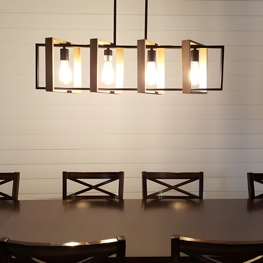 Wood Frame Creative Retro American Style Long Dining Room Chandeliers