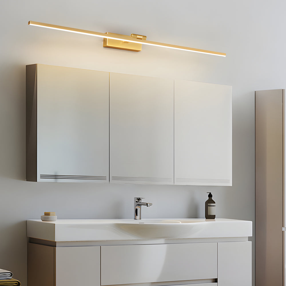 Modern Copper Adjustable LED Bathroom Vanity Light with Rotatable Rod and Linear Acrylic Shade