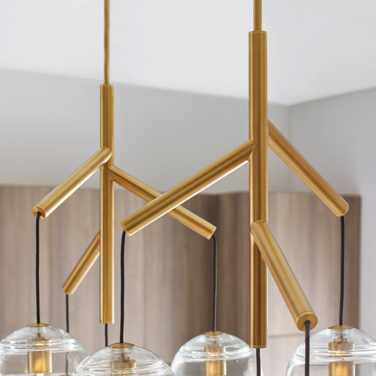 Sedona Double Chandelier, 8-Light, LED, Aged Brass, Transparent Glass Orb, 24.5"W (700SDNMPL2CR-LED927 70E7GUX)