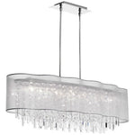 Eight-Light Polished Chrome and Clear Crystal Wave Pendant w/ Silver Laminated Organza Shade