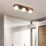 Flush Mounted Walnut Board Ceiling Light with 2/3/4 Milky White Glass Globes
