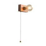 Round/Square Vintage Walnut Wood Wall Lamp 1-light with Pull Chain Switch