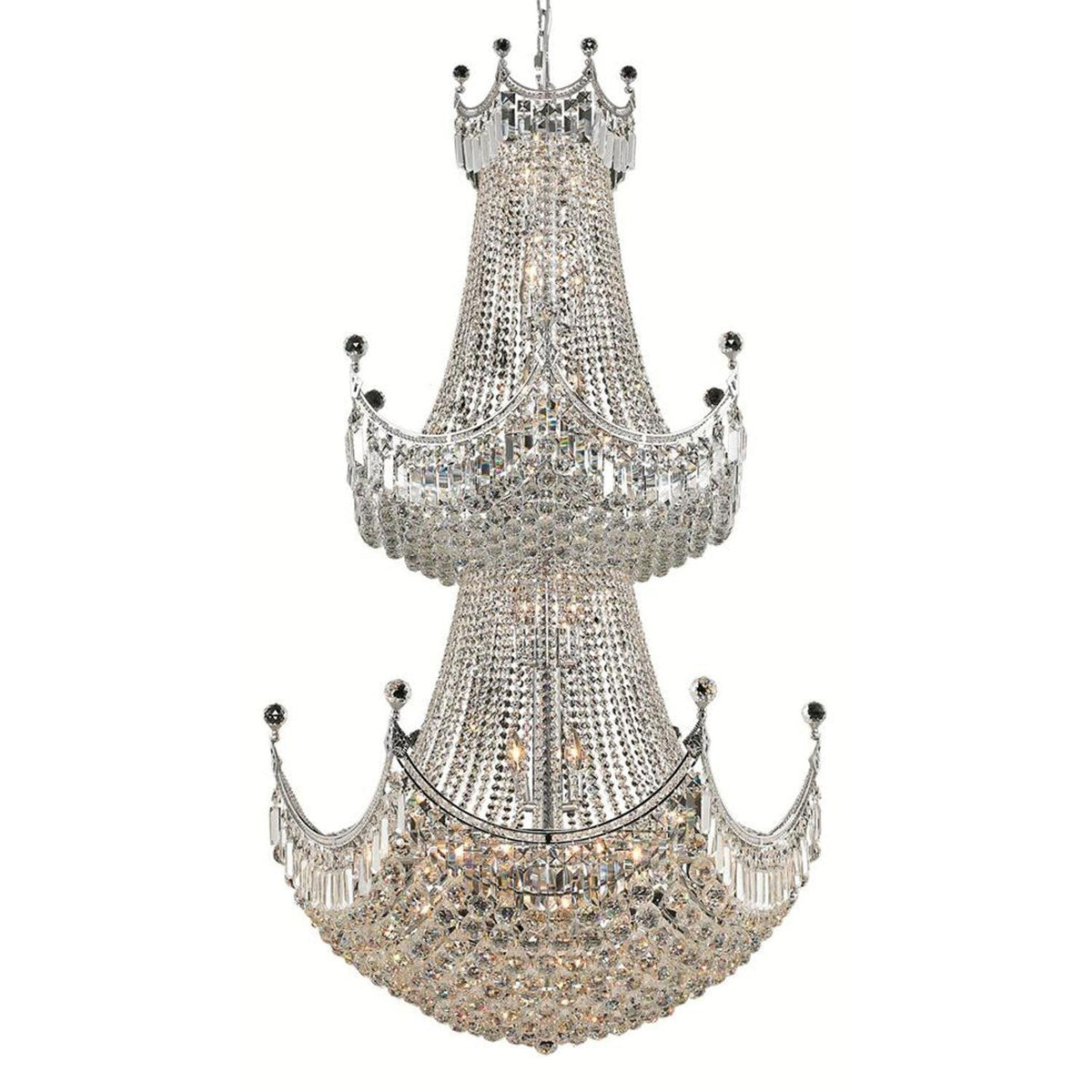 Corona Chrome Thirty-Six Light 36-Inch Two-Tier Chandelier with Royal Cut Clear Crystal