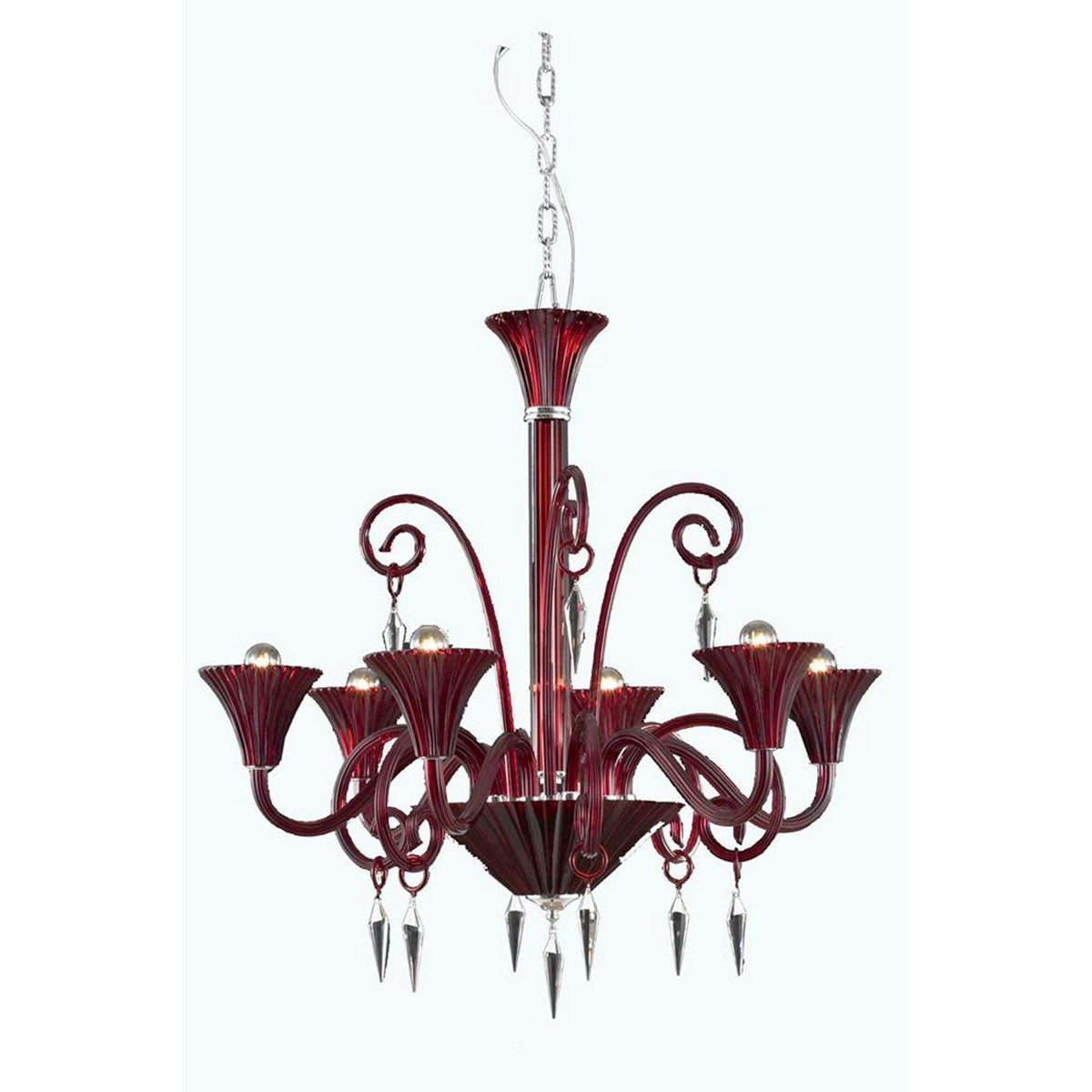 Red Six-Light Chandelier with Elegant Cut Crystal