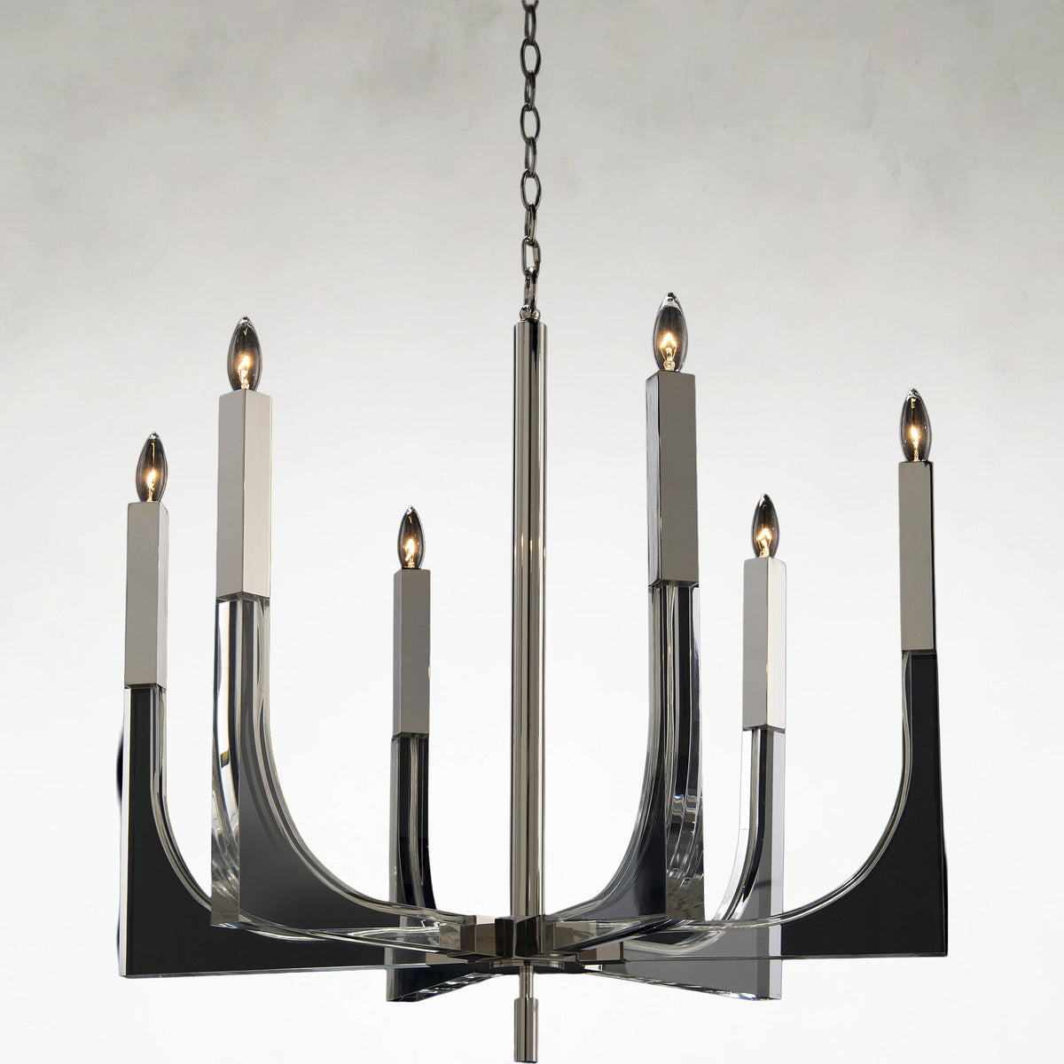 Six-Light Acrylic and Nickel Ceiling Chandelier