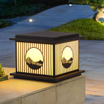 Retro Mountain Scenery LED Waterproof Black Modern Solar Pillar Lamp