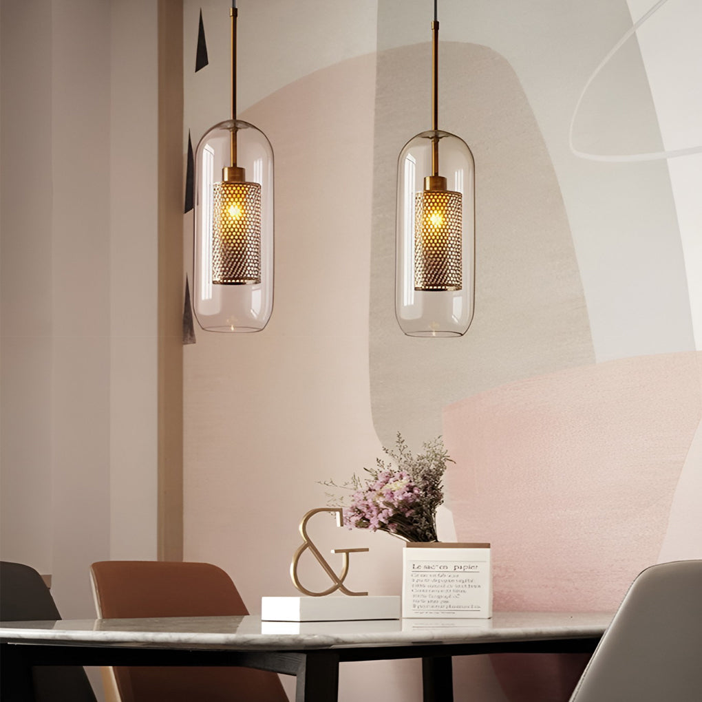 Minimalist Round Glass LED Industrial Pendant Light Kitchen Island Lighting