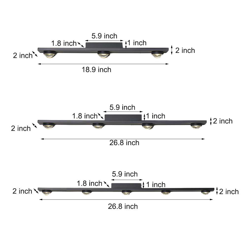 Modern Aluminum Black Long Bar Wall-Washing LED Ceiling Light - 3/4/5-Light
