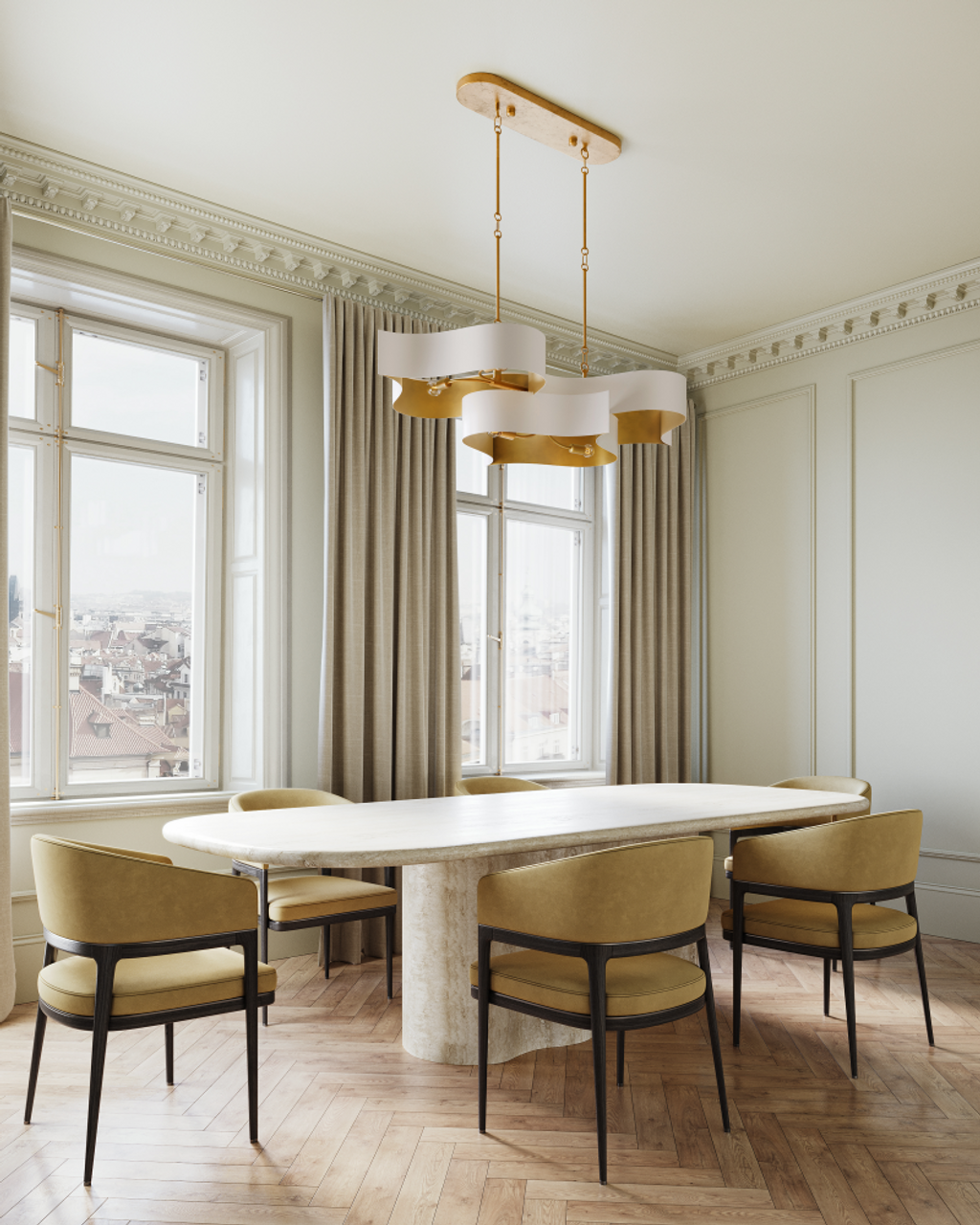 Grand Lotus Oval White Chandelier