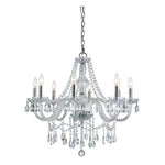 Polished Chrome 8 Light Crystal Chandelier with Cut Crystal Bead Strands