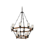 Embarcadero Shipyard Bronze and Antique Manila Rope 12 Light Two Tier Chandelier