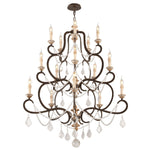 Bronze 15-Light Large Chandelier w/ Distressed Gold Leaf and Crystal
