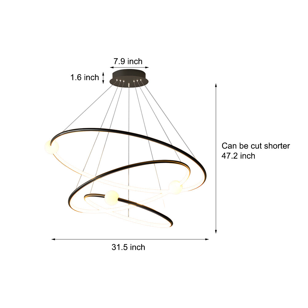 White/BlackCircular Pendant Lamp Dimmable LED Rings Chandelier