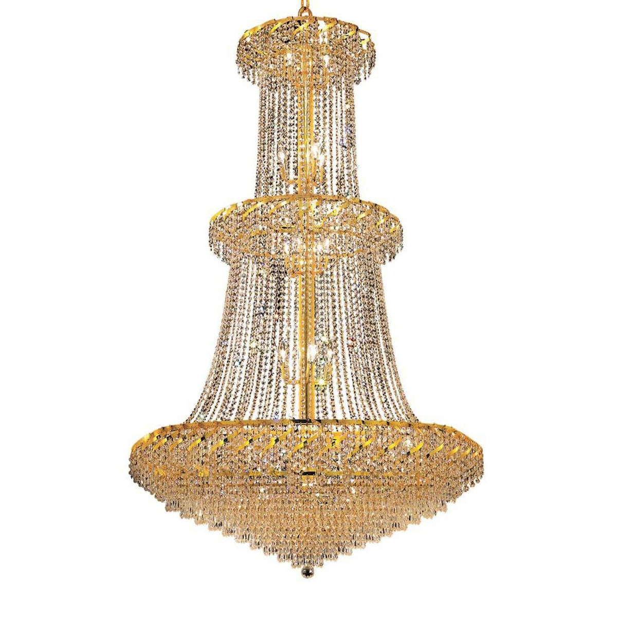 Belenus Gold Thirty-Two Light 42-Inch Chandelier with Royal Cut Clear Crystal