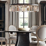 Round Metal Crystal Strip Retro American Style Chandelier Pendant Lamp