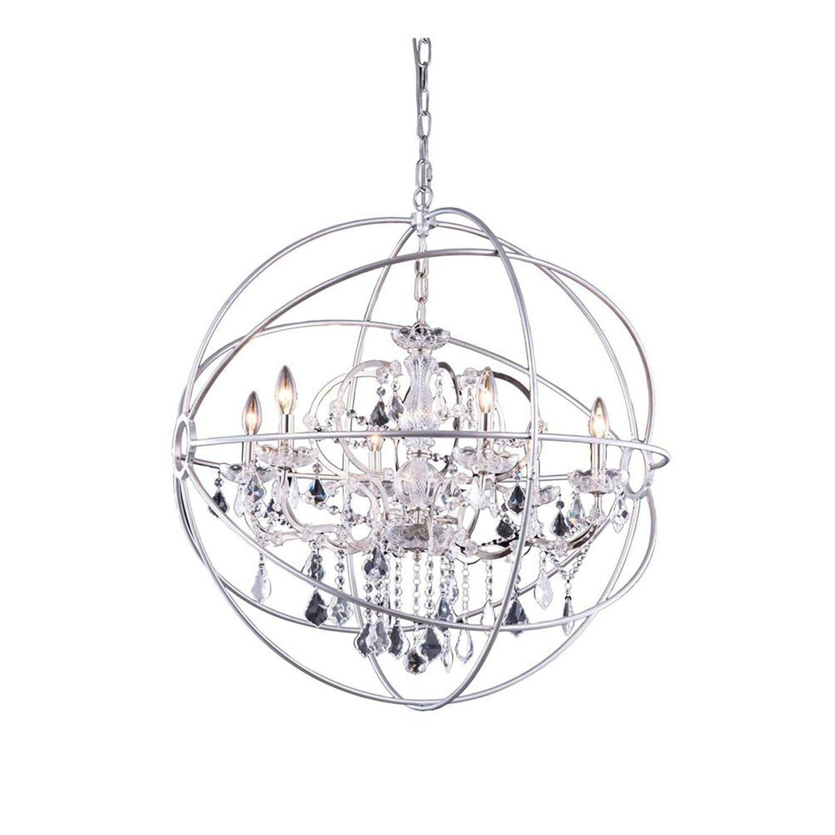 Geneva Polished Nickel Thirty-Two-Inch Pendant with Clear Crystals