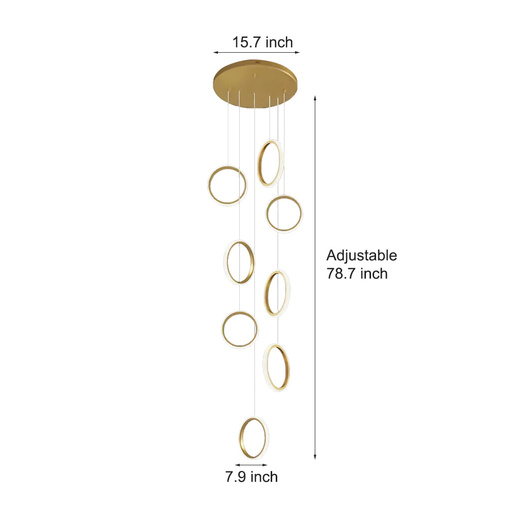 Round 6/8 Rings LED Aluminum Simple Modern Long Staircase Chandelier