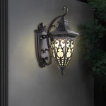 Vintage Flower Pattern Waterproof Black American Style Solar Wall Lamp