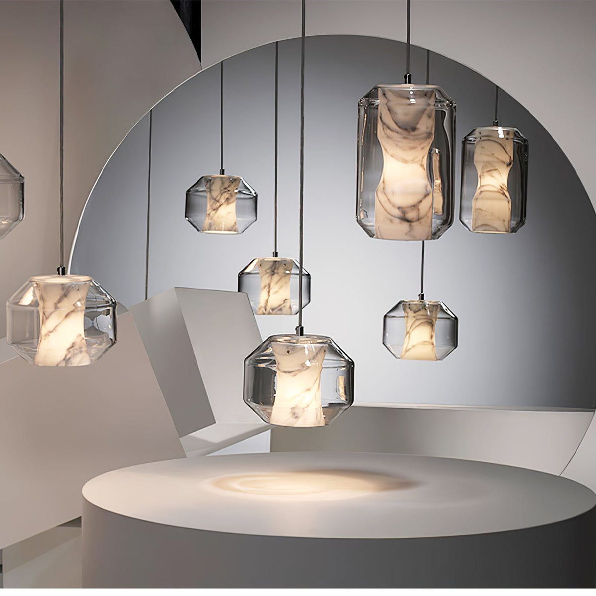 Alabaster Glass Cylinder Pendant Light