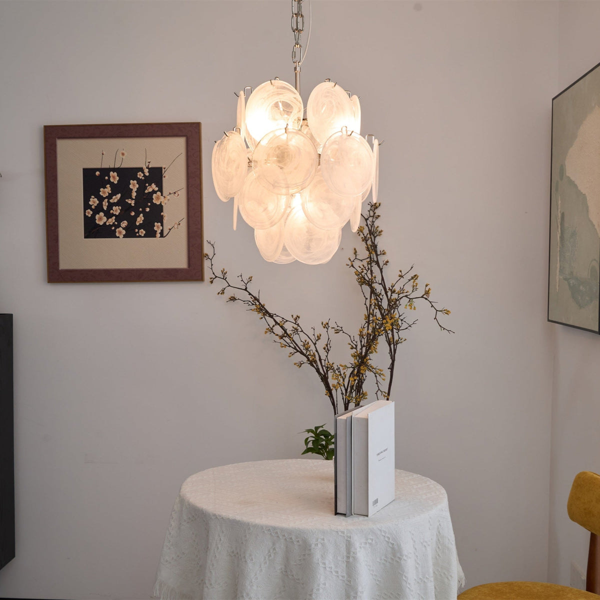 Aqua White Glass Murano Chandelier