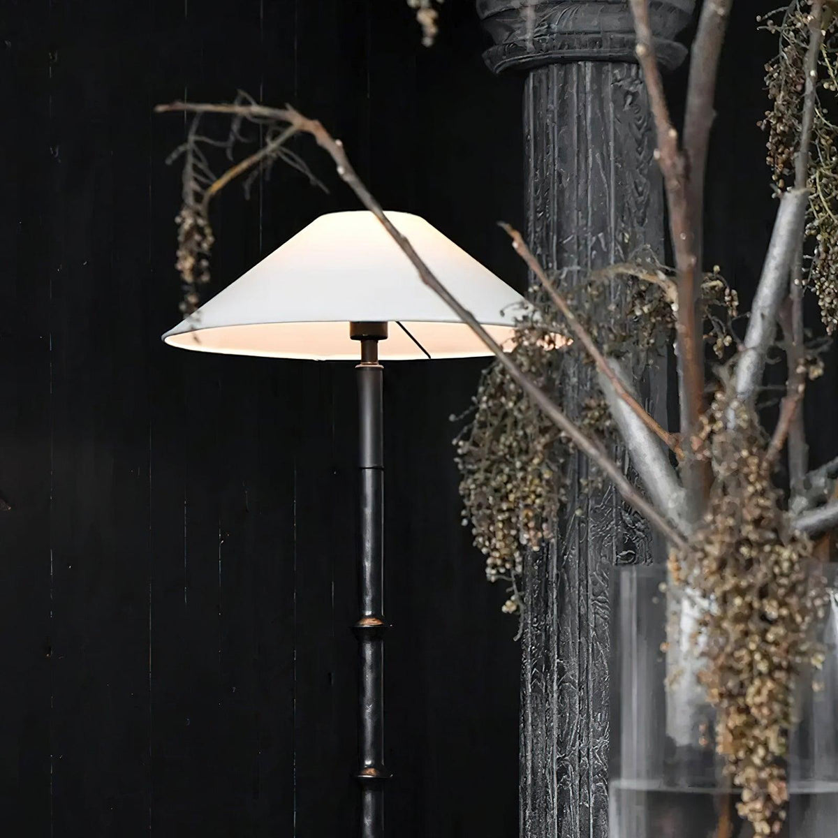 Black Bamboo Floor Lamp 11.8"